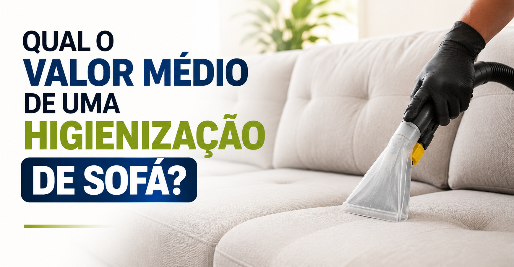 Profissional realizando higienização de sofá com equipamento extrator em ambiente residencial limpo e moderno.